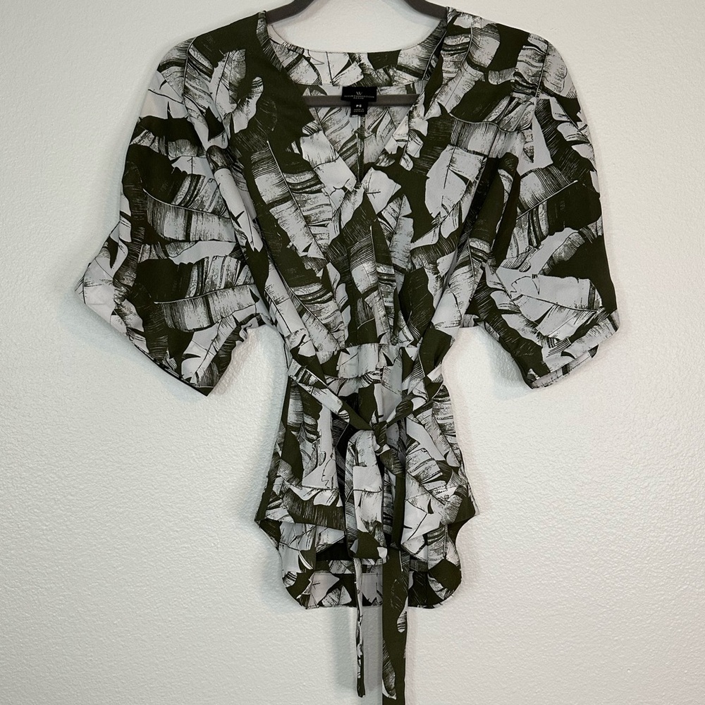 Worthington | Tropical Tie Waist Blouse